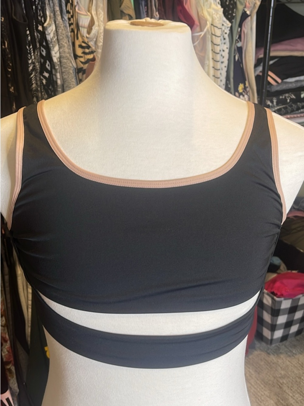 Black Sports Bralette with Nude Trim